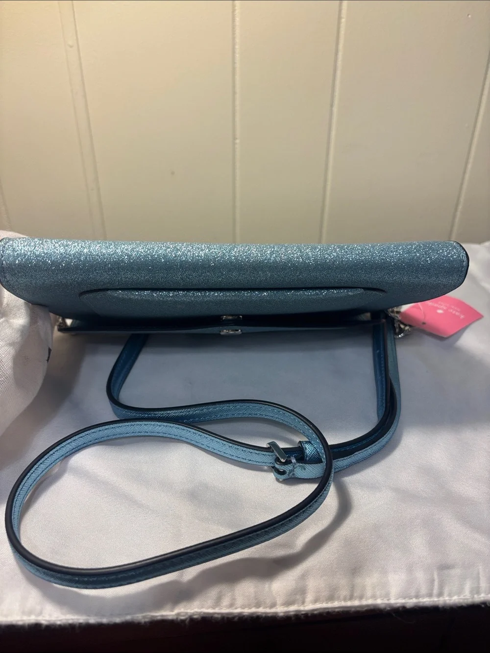 NWT Kate Spade Tinsel Flap Crossbody in Frosty Sky Blue – Incl Factory Packing!